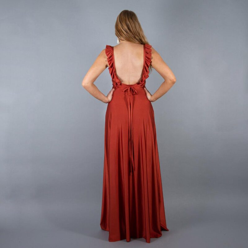 Vestido Largo Jaipur Terracota Lycra Dupont Maria Paskaro