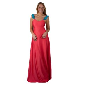Vestido Largo Jaipur Coral Tira Turquesa Lycra Vuelitos Maria Paskaro