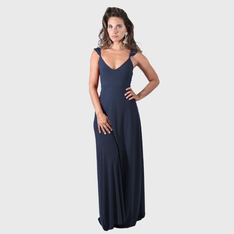 Vestido Largo Jaipur Azul Marino Lycra Vuelitos Maria Paskaro