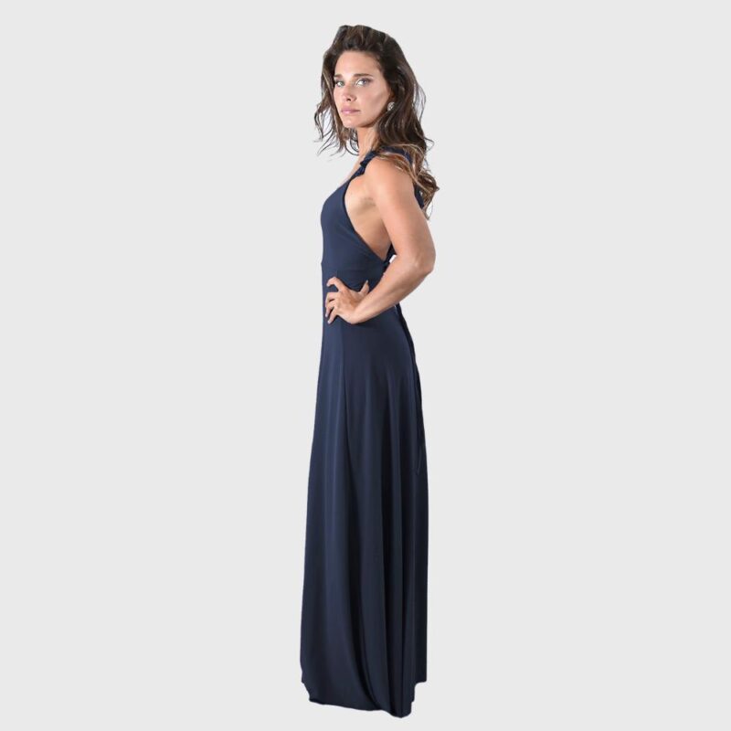 Vestido Largo Jaipur Azul Marino Lycra Vuelitos Maria Paskaro