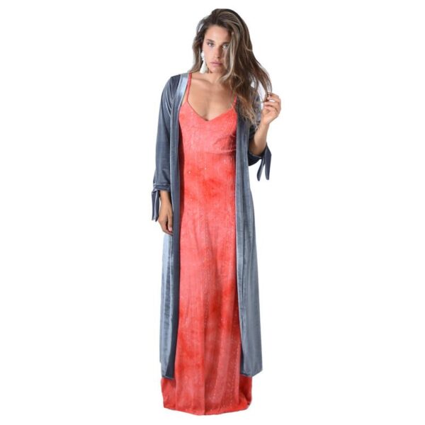 Tapado Kimono Largo Verona Grafito Lineas Terciopelo Maria Paskaro