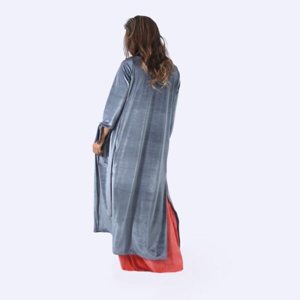 Tapado Kimono Largo Verona Grafito Lineas Terciopelo Maria Paskaro - Imagen 3