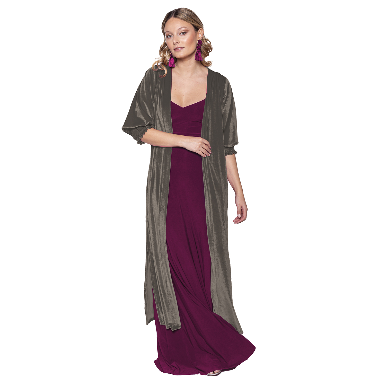 Tapado Kimono Santini Taupe Terciopelo Maria Paskaro