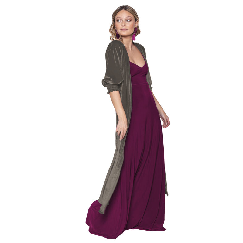 Tapado Kimono Santini Taupe Terciopelo Maria Paskaro