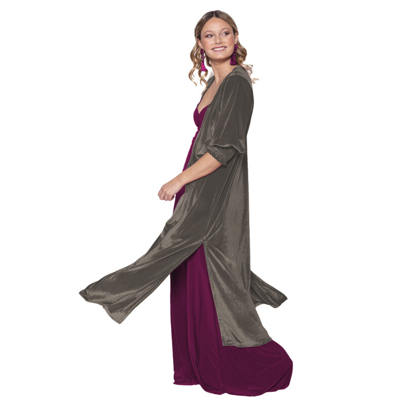 Tapado Kimono Santini Taupe Terciopelo Maria Paskaro