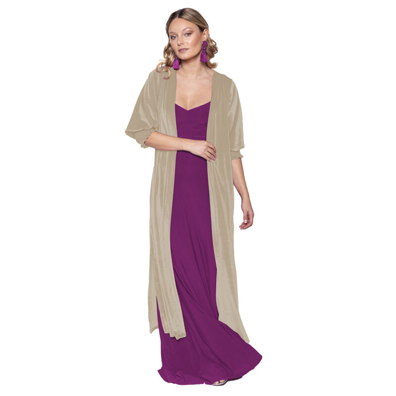 Tapado Kimono Santini Beige Terciopelo Maria Paskaro