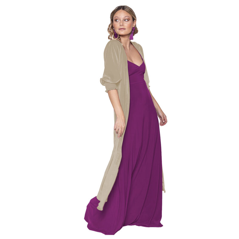 Tapado Kimono Santini Beige Terciopelo Maria Paskaro