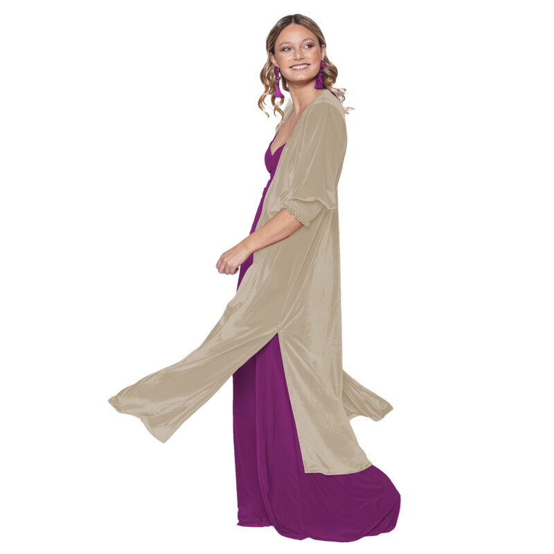 Tapado Kimono Santini Beige Terciopelo Maria Paskaro