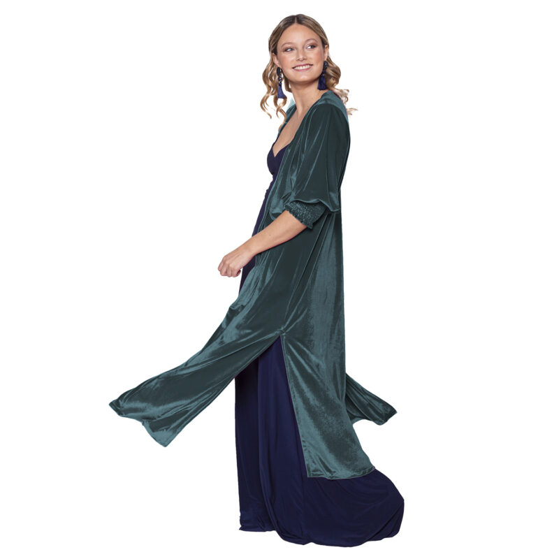 Tapado Kimono Santini Verde Botella Terciopelo Maria Paskaro