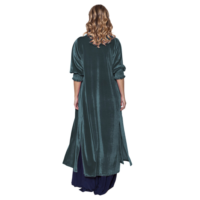 Tapado Kimono Santini Verde Botella Terciopelo Maria Paskaro