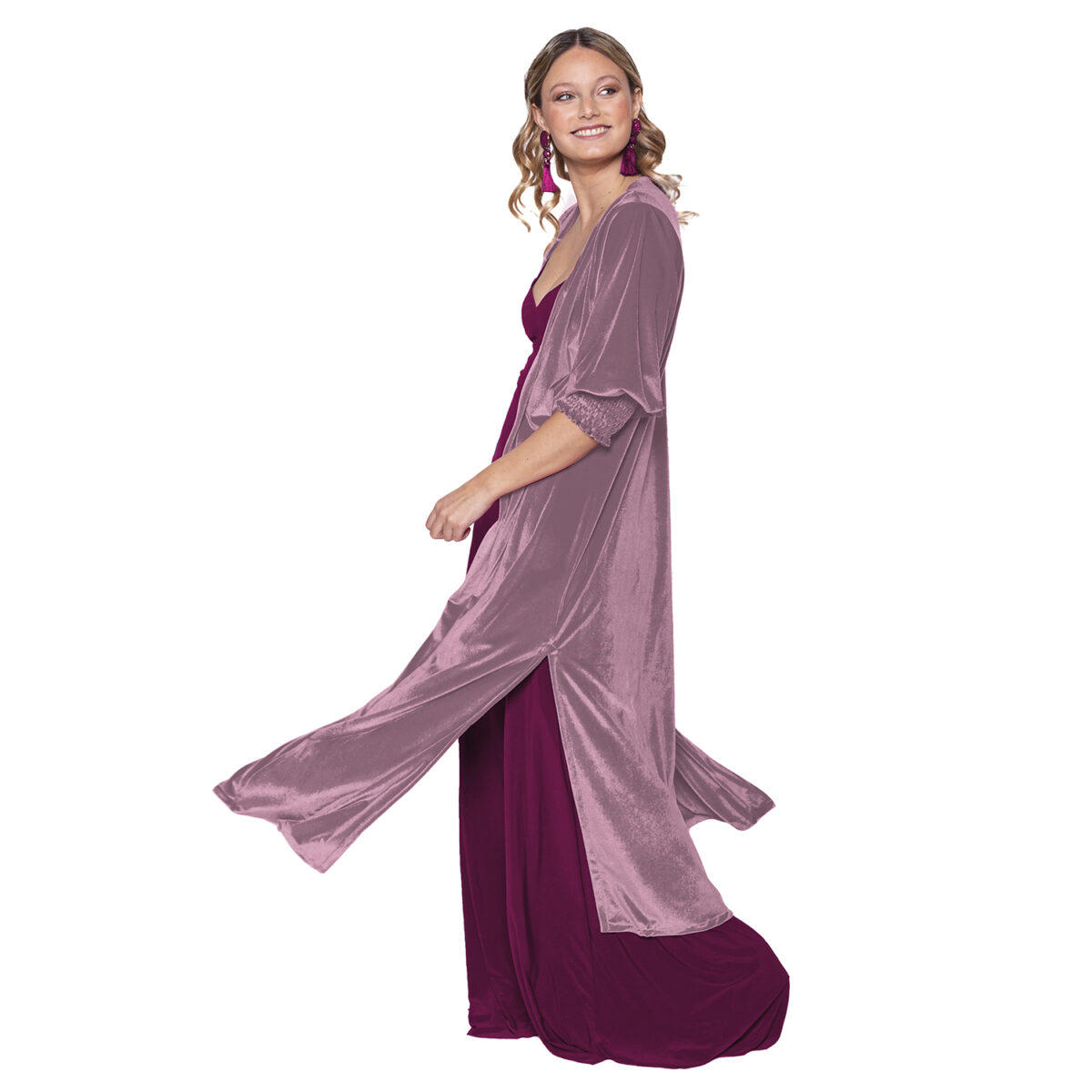 Tapado Kimono Santini Palo Rosa Terciopelo
