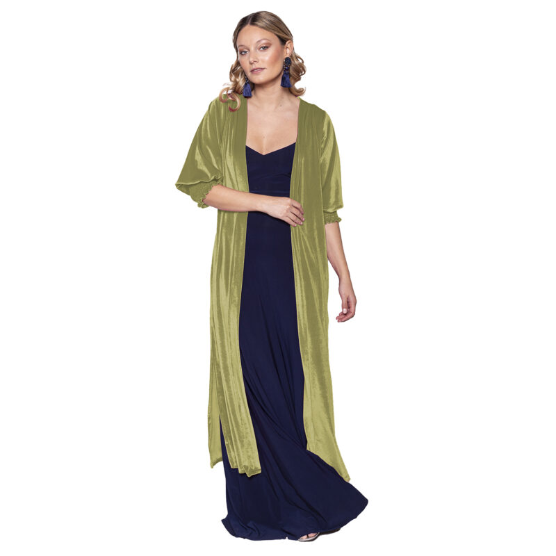 Tapado Kimono Santini Verde Pistacho Terciopelo Maria Paskaro