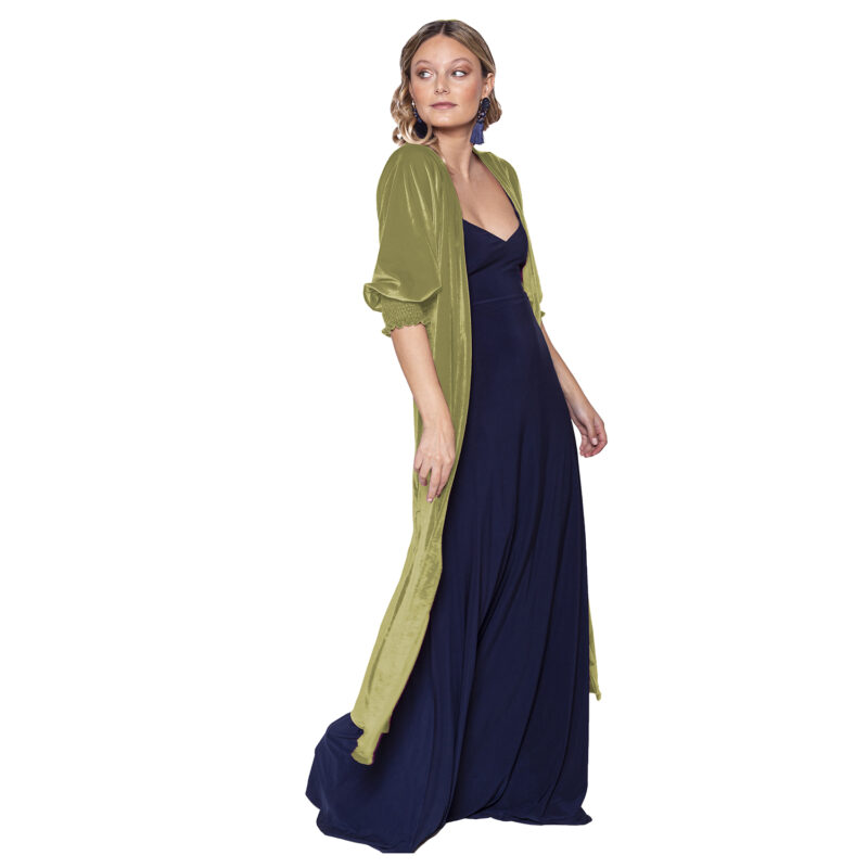Tapado Kimono Santini Verde Pistacho Terciopelo Maria Paskaro