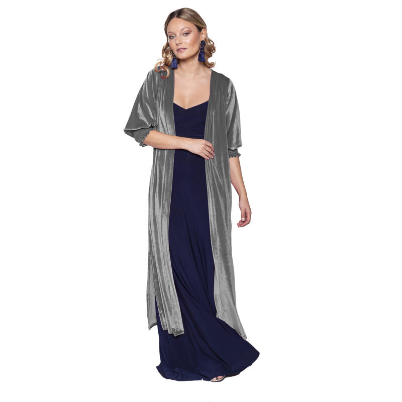 Tapado Kimono Santini Gris Terciopelo Maria Paskaro