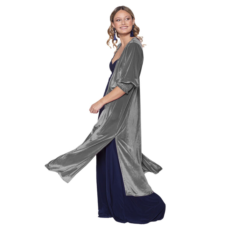 Tapado Kimono Santini Gris Terciopelo Maria Paskaro