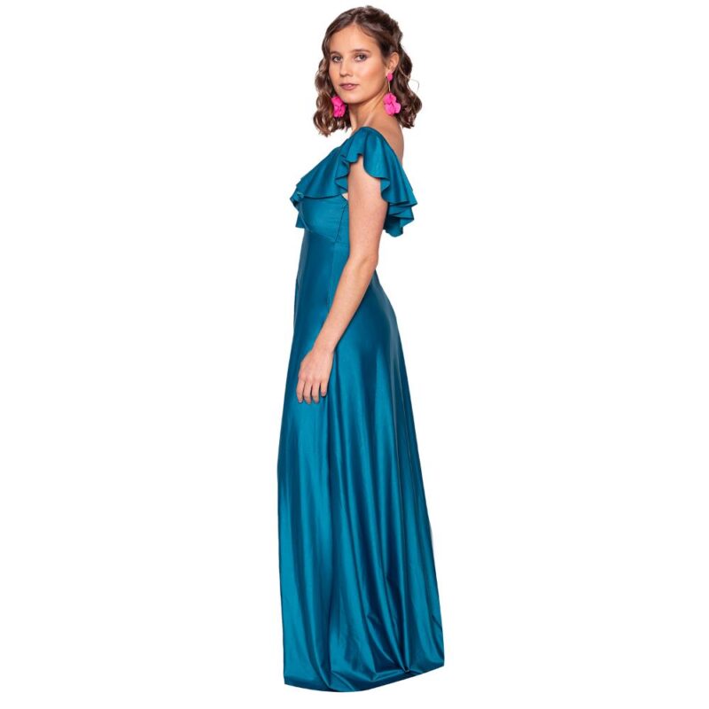 Vestido Largo Marken Petroleo Lycra Vuelo Grande Maria Paskaro