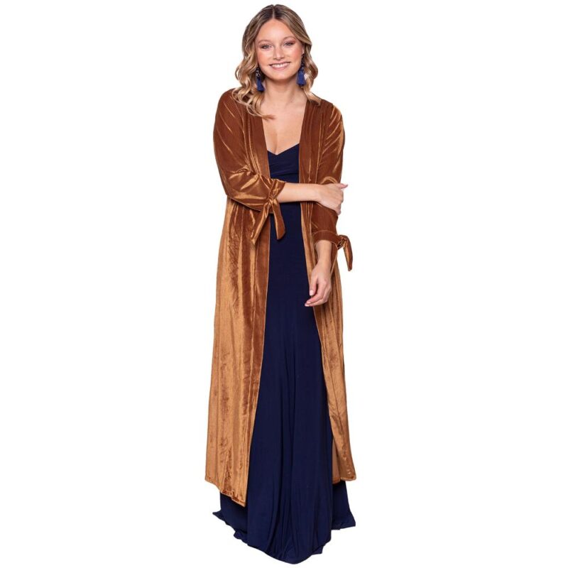 Tapado Kimono Largo Verona Mostaza Lineas Terciopelo Maria Paskaro