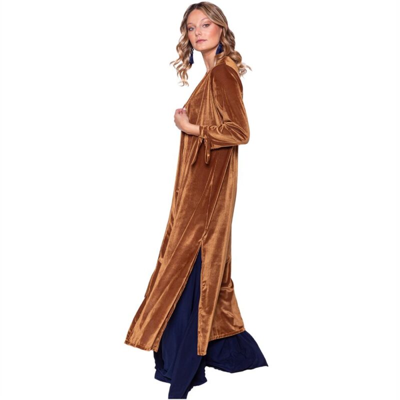 Tapado Kimono Largo Verona Mostaza Lineas Terciopelo Maria Paskaro