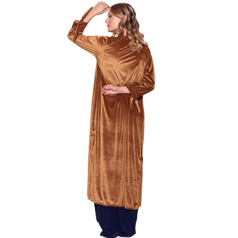 Tapado Kimono Largo Verona Mostaza Lineas Terciopelo Maria Paskaro