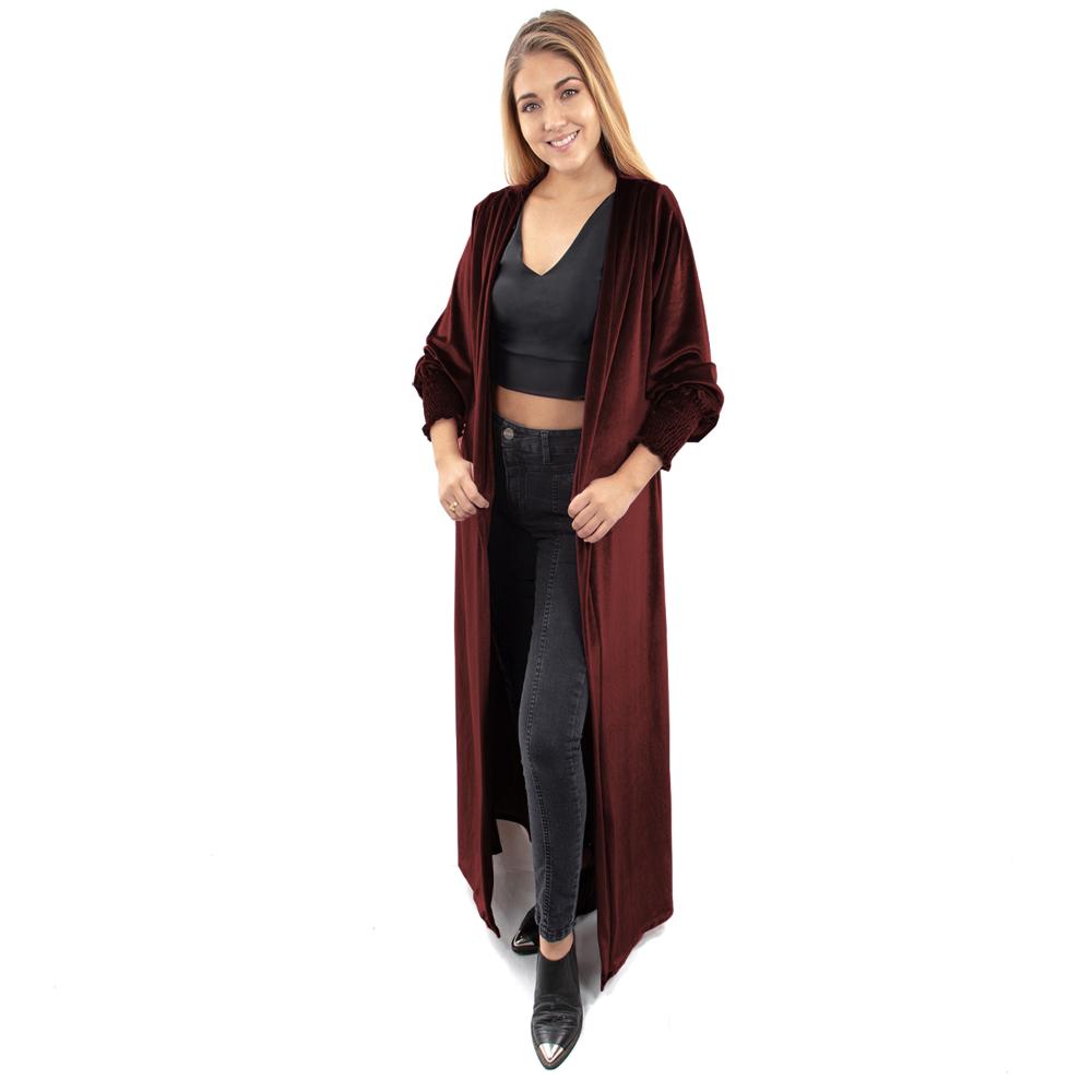Tapado Kimono Largo Santini Burdeo Oscuro Terciopelo Maria Paskaro