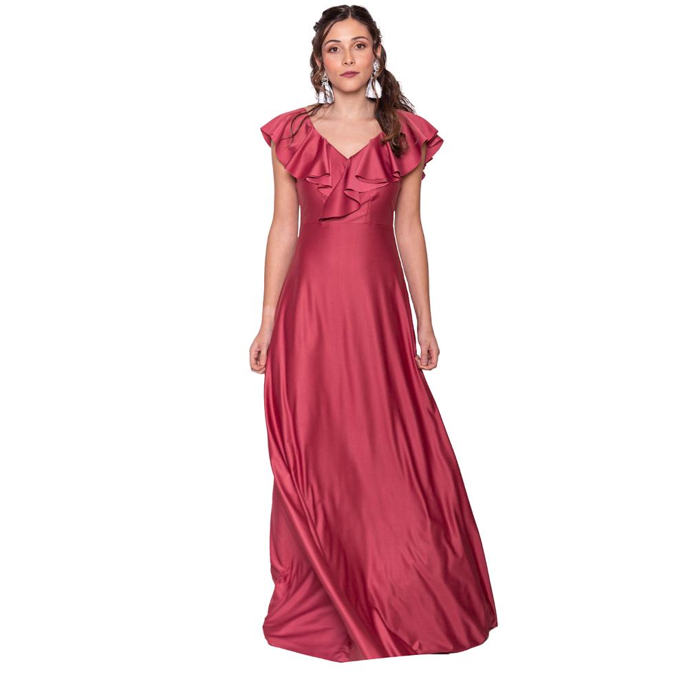 Vestido Largo Marken Rosa Lycra Dupont Maria Paskaro