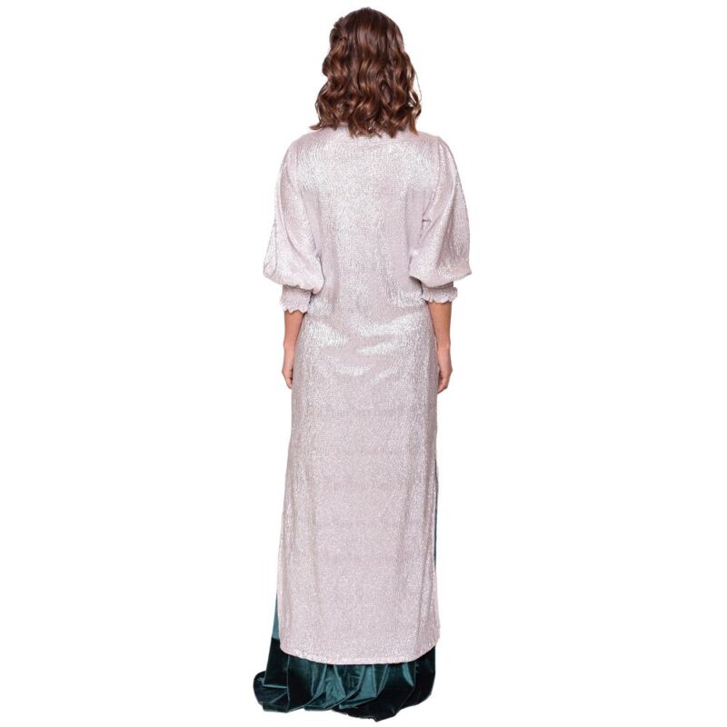 Tapado Kimono Largo Santini Plateado Brillante Metalizado Maria Paskaro