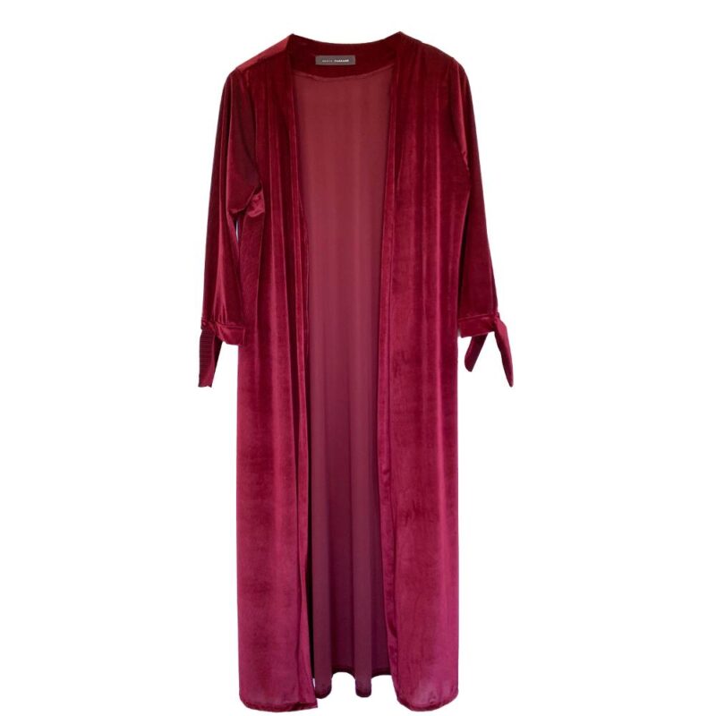 Tapado Kimono Largo Verona Burdeo Terciopelo Lineas Maria Paskaro