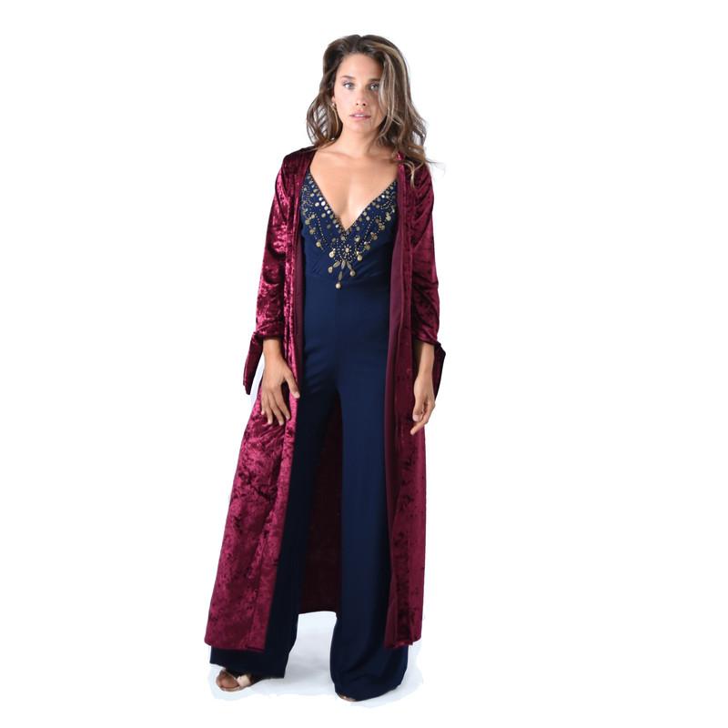 Tapado Kimono Largo Verona Cherry Jaspeado Terciopelo Maria Paskaro