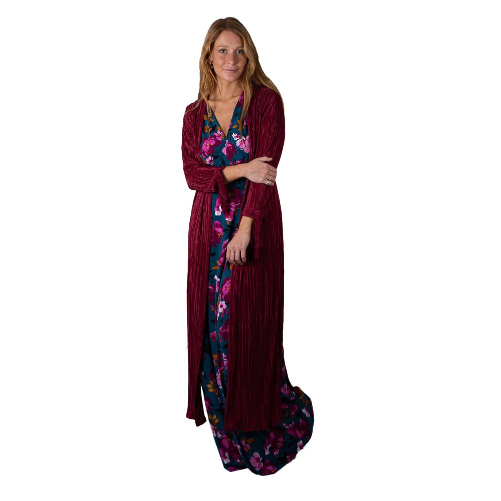 Tapado Kimono Largo Verona Cherry Plisado Maria Paskaro