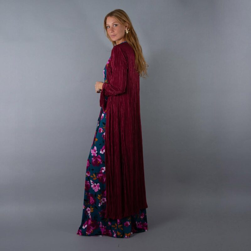 Tapado Kimono Largo Verona Cherry Plisado Maria Paskaro