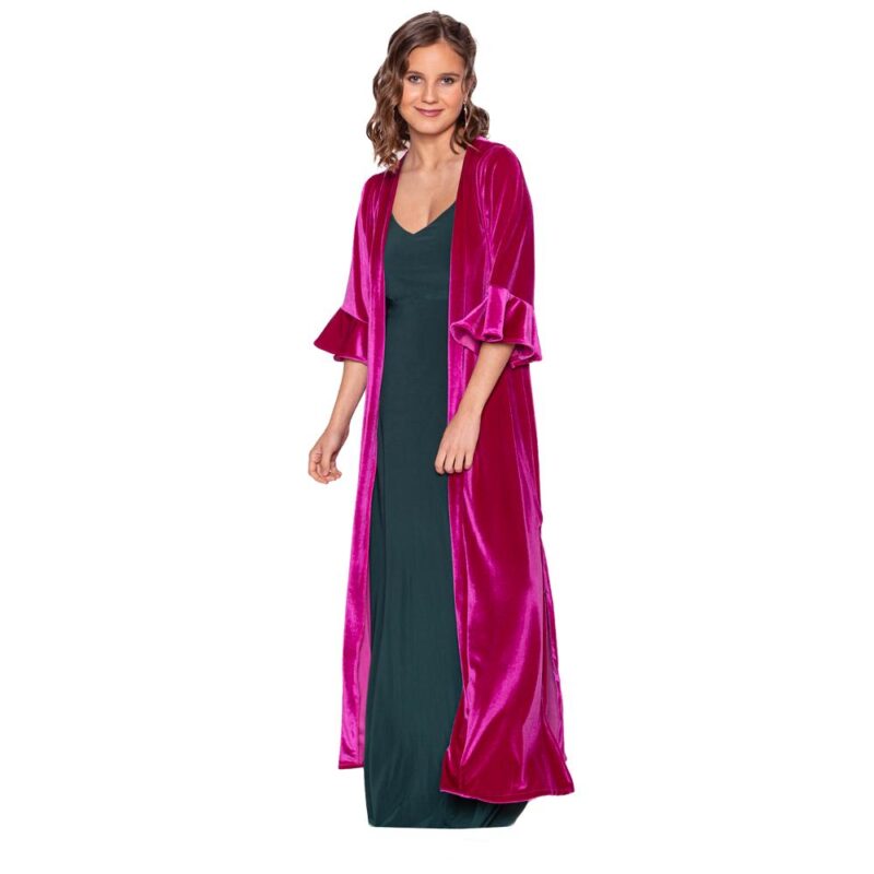 Tapado Kimono Largo Vuelos Fucsia Terciopelo Maria Paskaro