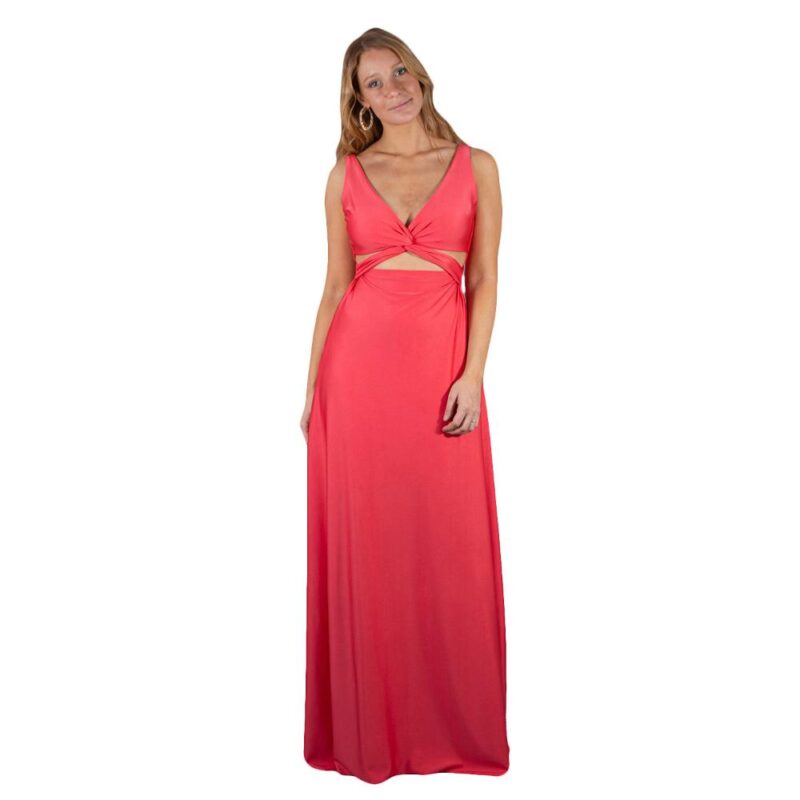 Vestido Largo Algarve Coral Lycra Dupont Maria Paskaro