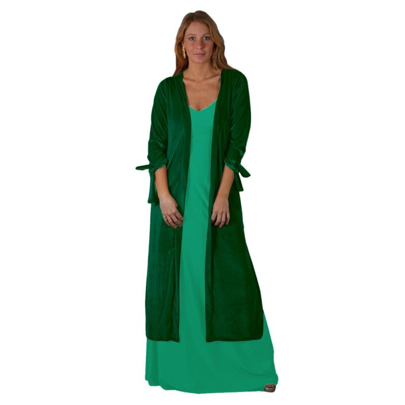 Tapado Kimono Largo Verona Verde Botella Terciopelo Maria Paskaro