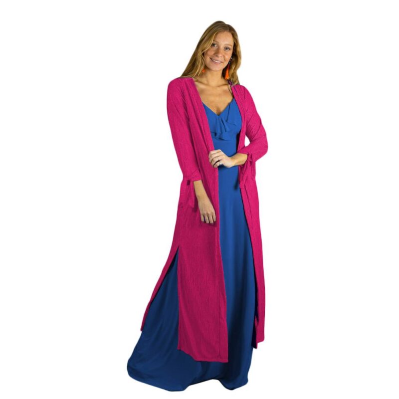 Tapado Kimono Largo Verona Fucsia Plisado Maria Paskaro