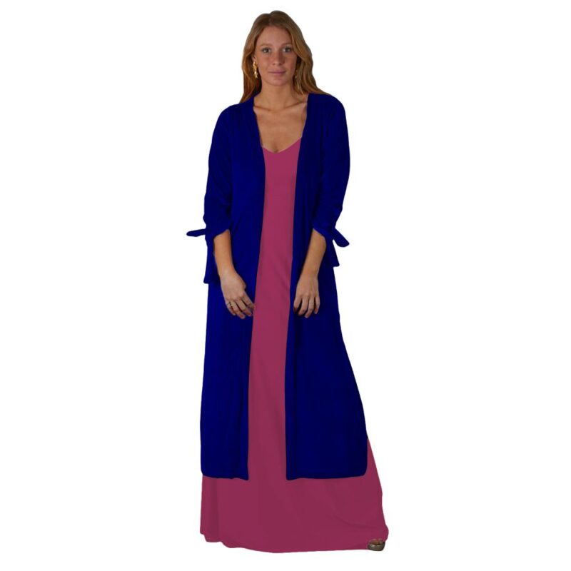 Tapado Kimono Largo Verona Azulino Terciopelo Maria Paskaro
