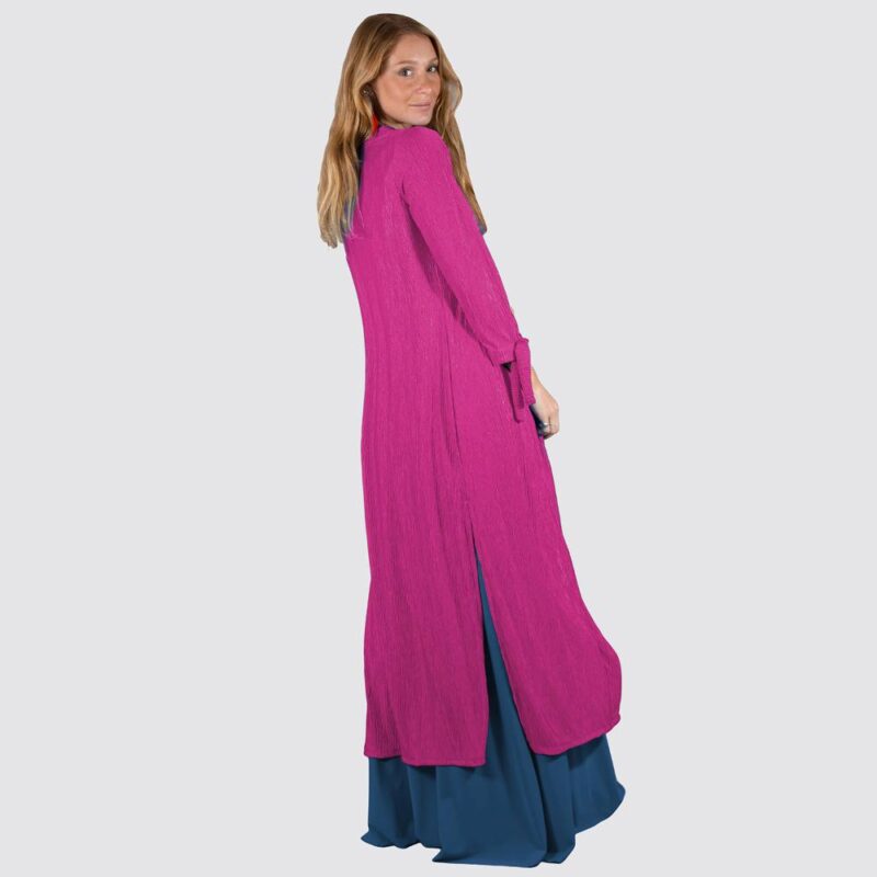 Tapado Kimono Largo Verona Fucsia Plisado Maria Paskaro