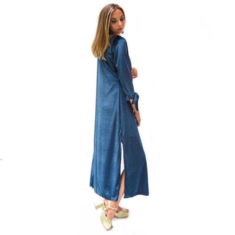 Tapado Kimono Largo Verona Turquesa Terciopelo  Maria Paskaro
