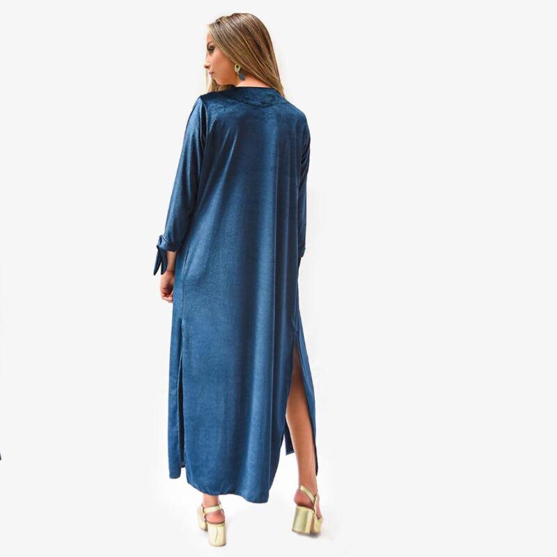 Tapado Kimono Largo Verona Turquesa Terciopelo  Maria Paskaro