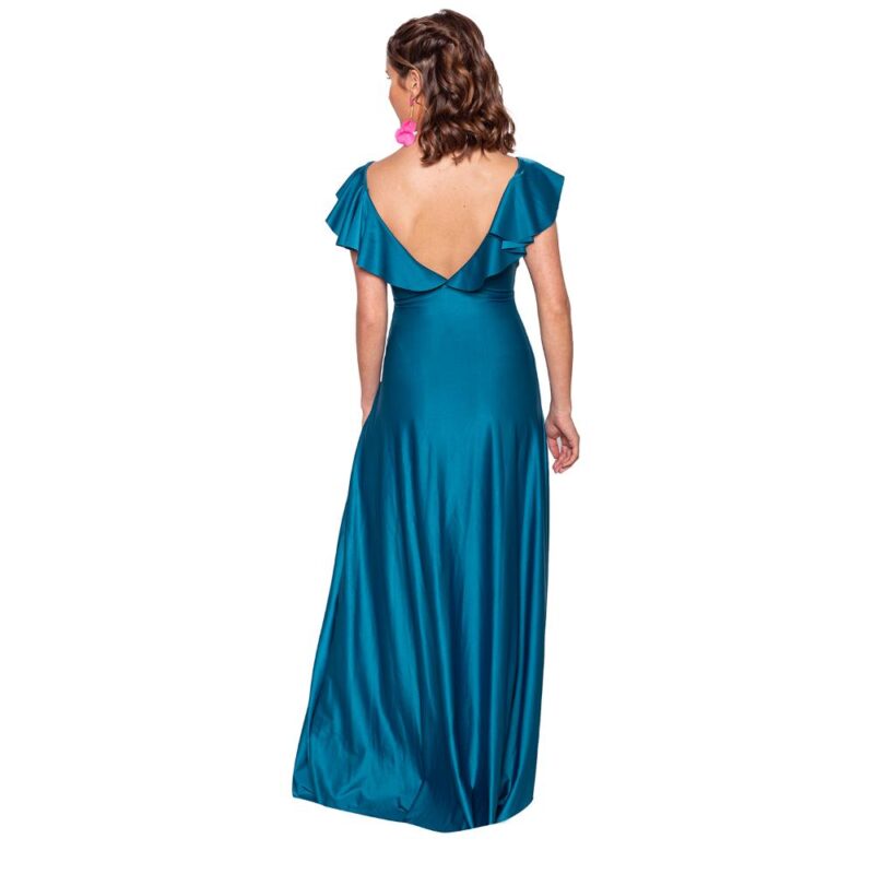 Vestido Largo Marken Petroleo Lycra Vuelo Grande Maria Paskaro