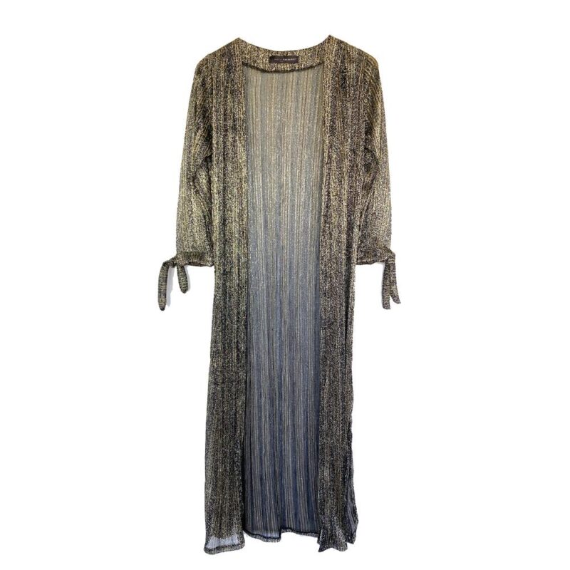 Tapado Kimono Largo Verona Negro Lineas Dorado Plisado Transparente Maria Paskaro