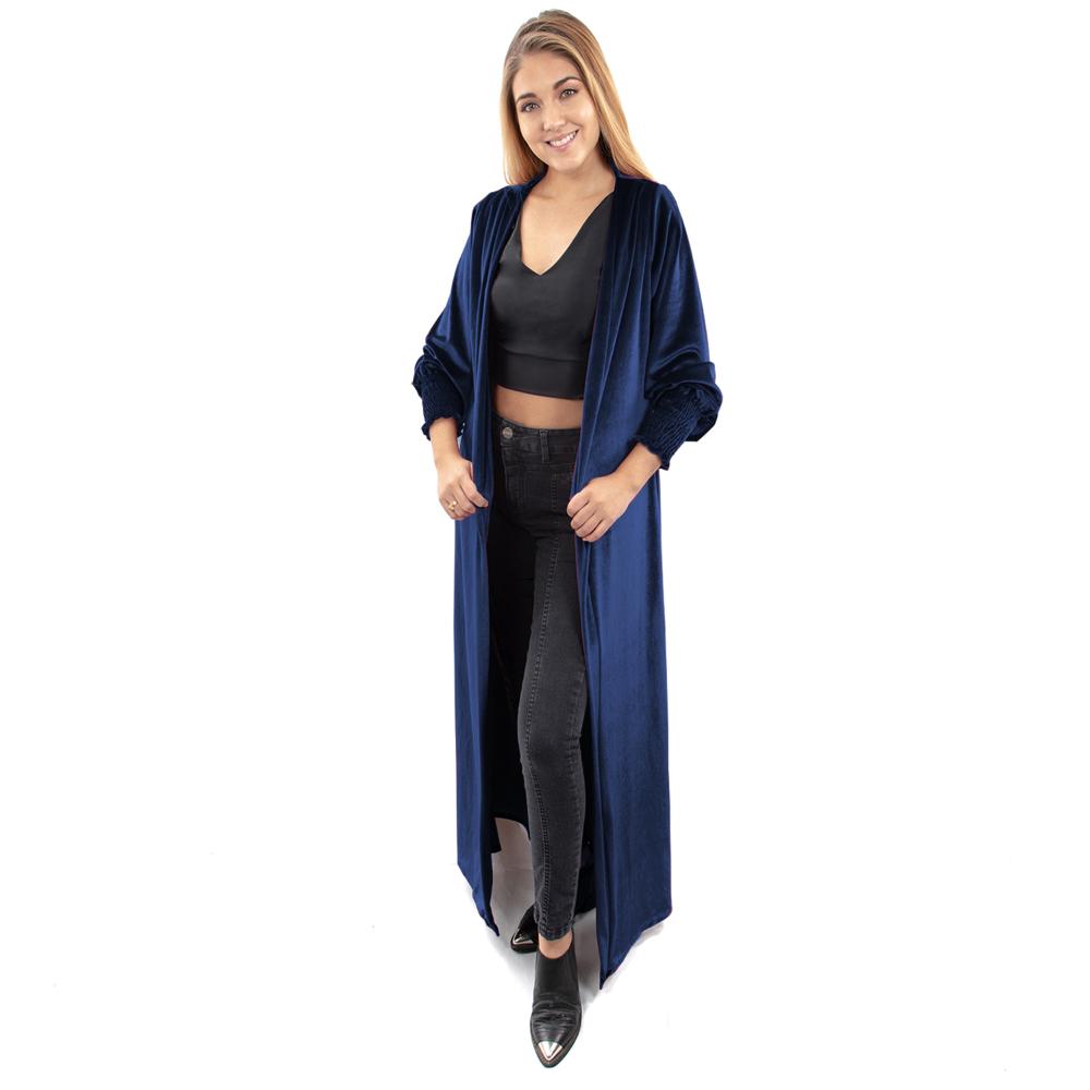 Tapado Kimono Largo Santini Azul Terciopelo  Maria Paskaro