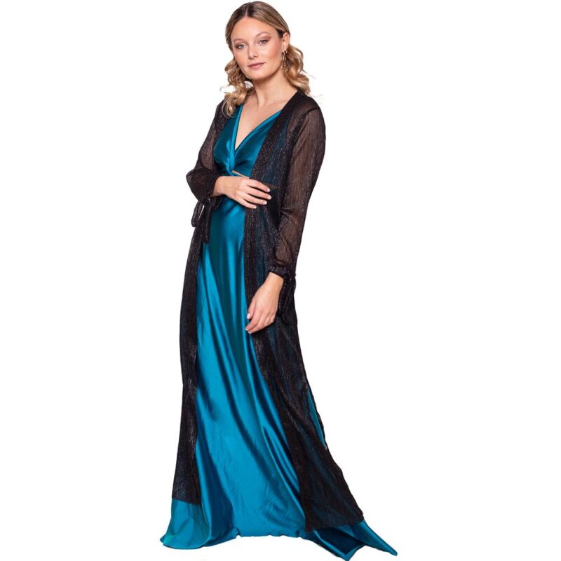 Tapado Kimono Largo Verona Negro Transparente Metalizado Maria Paskaro