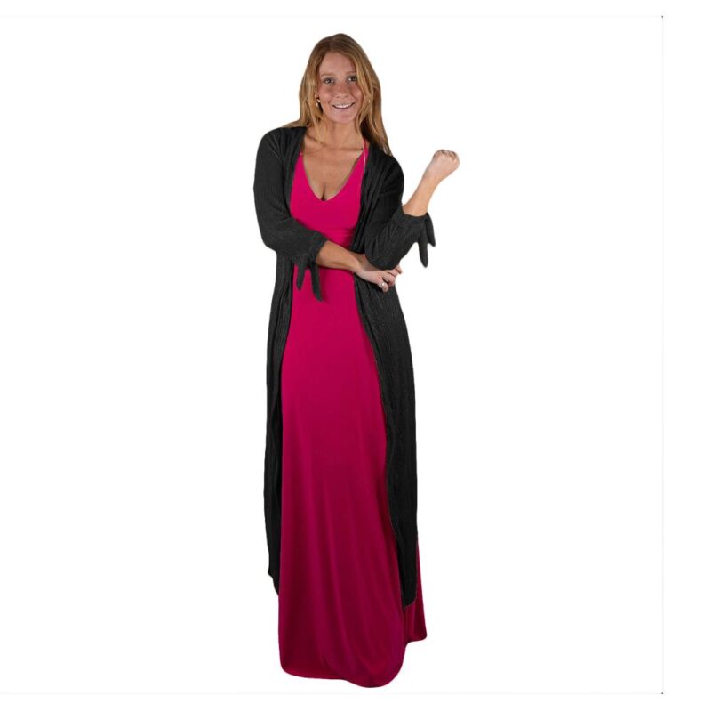 Tapado Kimono Largo Verona Negro Transparente Metalizado Maria Paskaro