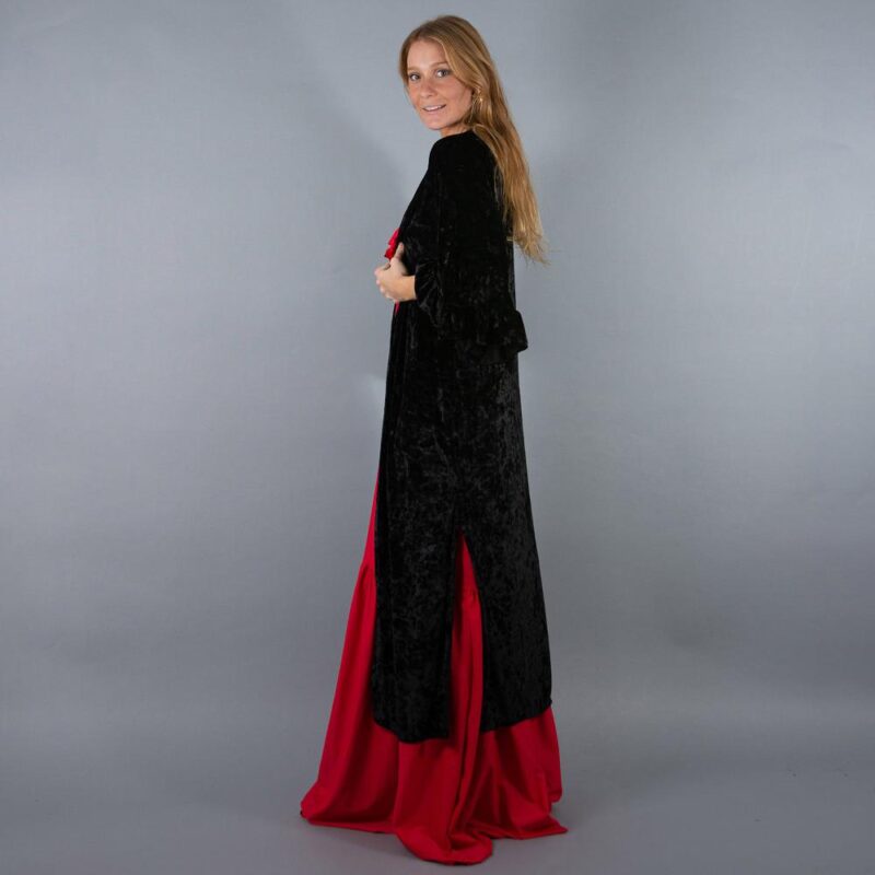 Tapado Kimono Largo Turin Negro Jaspeado Terciopelo Maria Paskaro