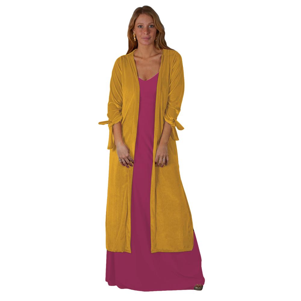 Tapado Kimono Largo Verona Mostaza Terciopelo Maria Paskaro