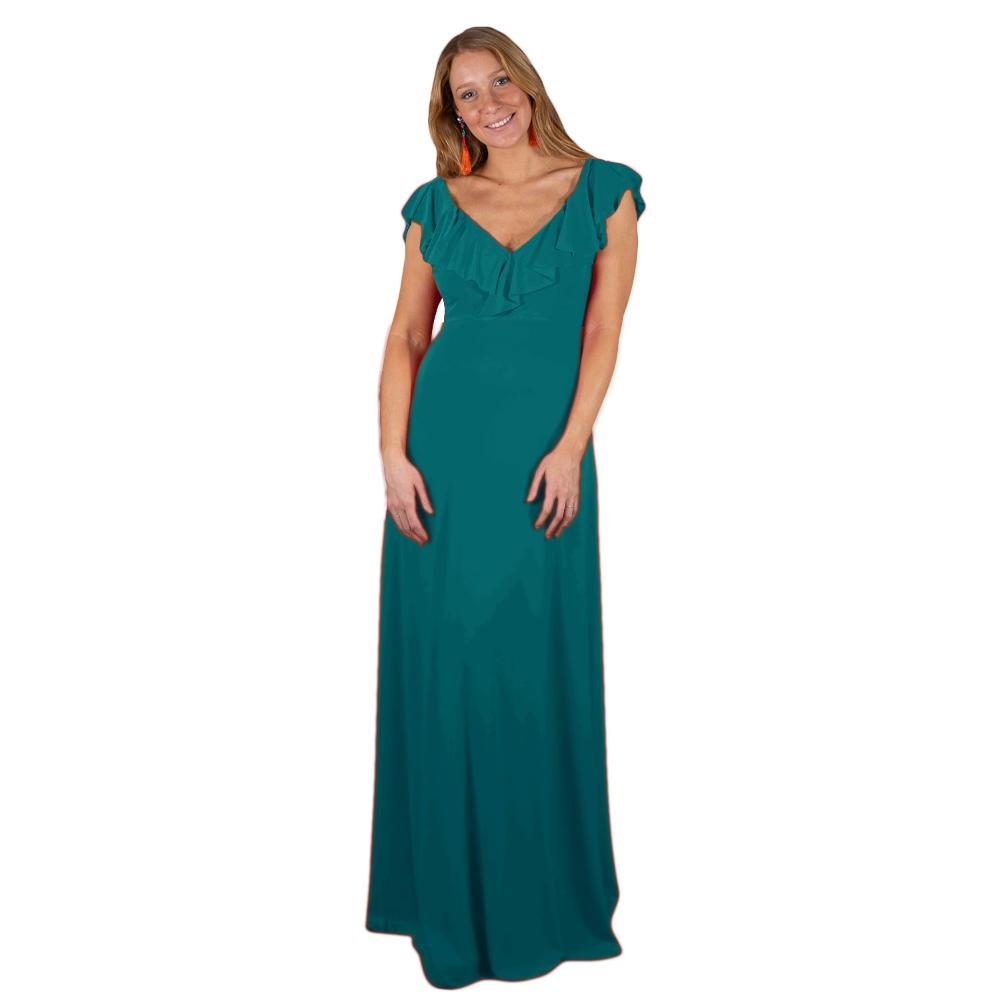 Vestido Largo Marken Petroleo Lycra Fria Vuelo Grande Maria Paskaro