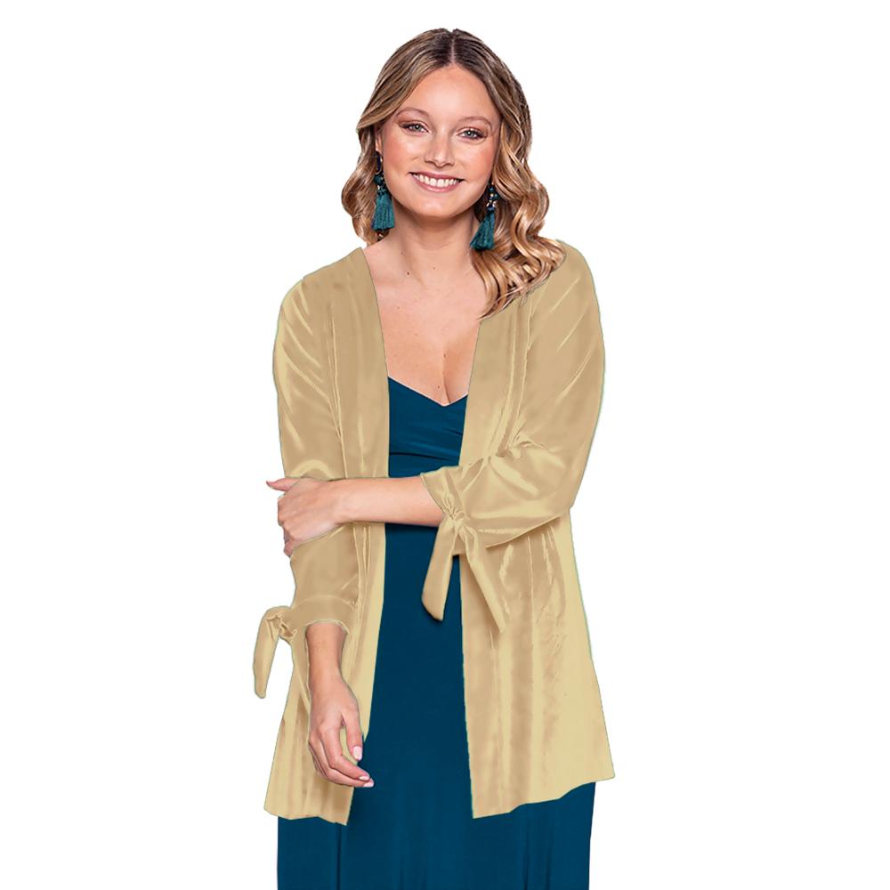 Tapado Kimono Corto Dublin Beige Terciopelo Maria Paskaro