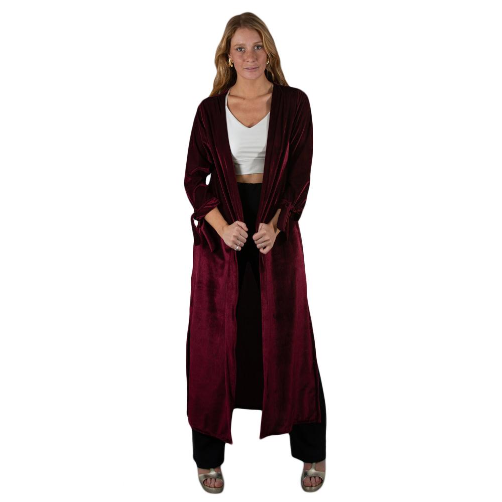 Tapado Kimono Largo Verona Burdeo Oscuro Terciopelo Maria Paskaro