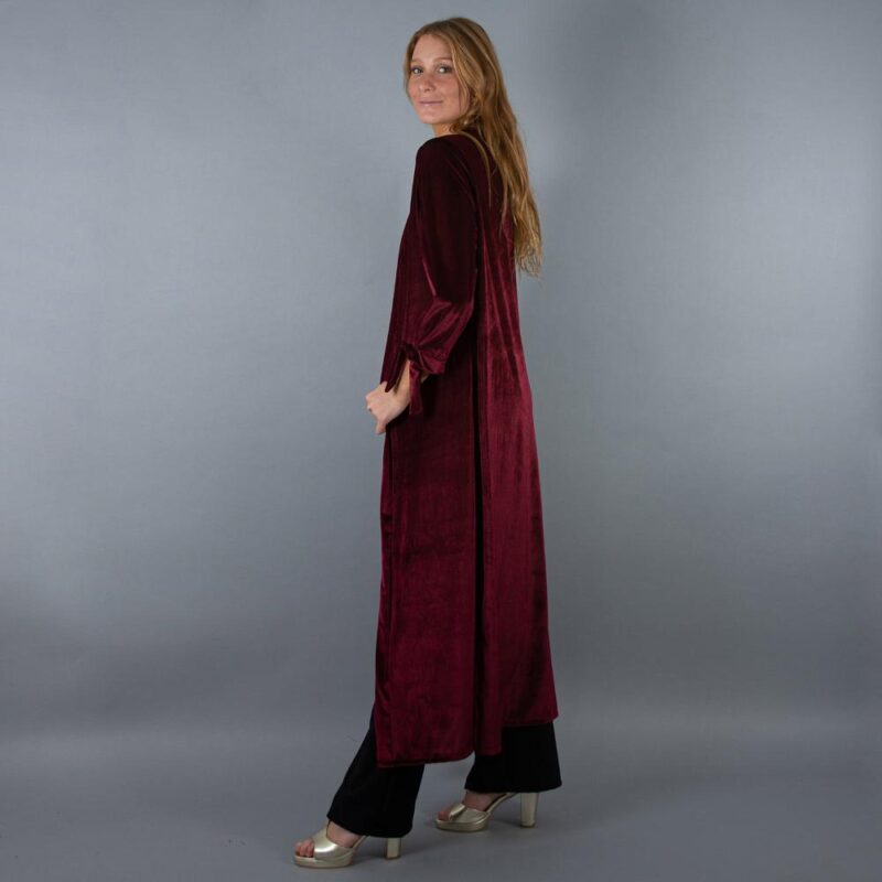 Tapado Kimono Largo Verona Burdeo Oscuro Terciopelo Maria Paskaro