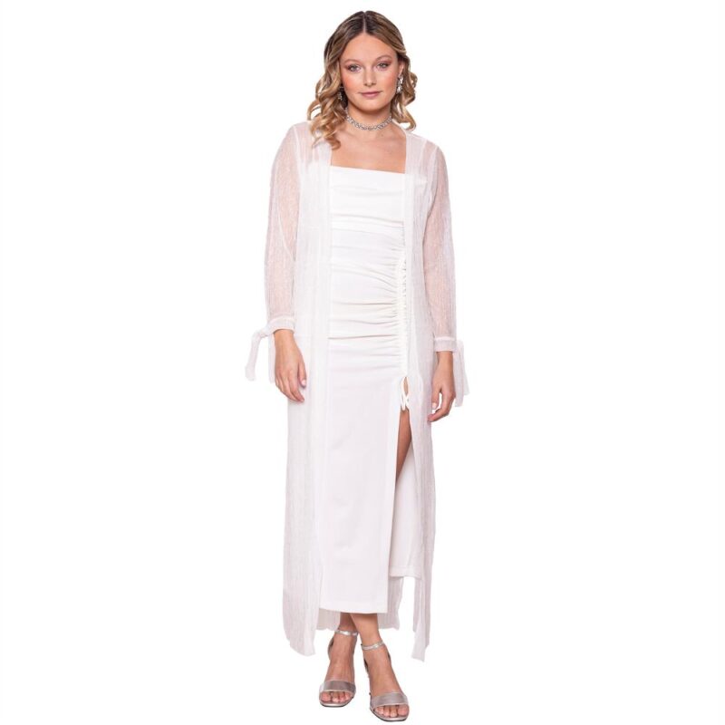 Tapado Kimono Verona Blanco Plisado Transparente Maria Paskaro